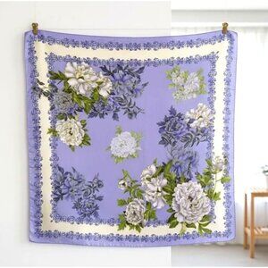 ⭐Elegant Silky Square Scarf Bandana Lavender Peony Floral Print PURPLE Luxury⭐